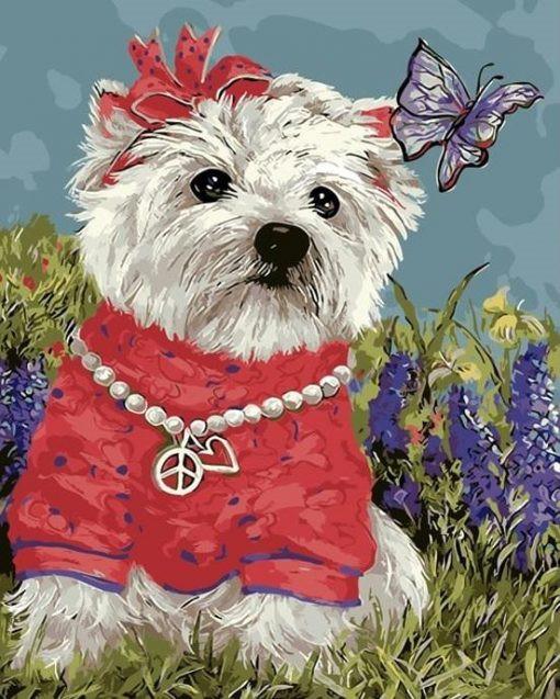 Joli Chien et les Papillons Peinture par Numéros