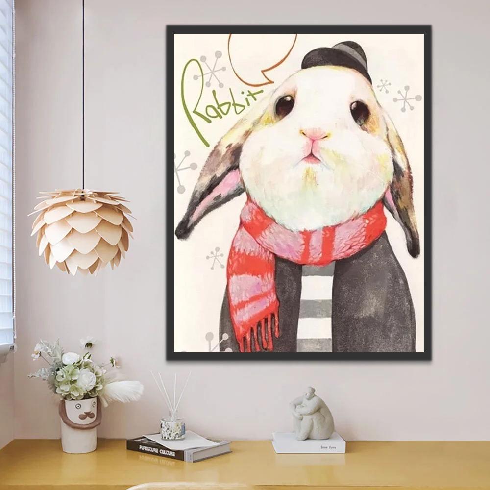 Joli Lapin Blanc Portant une Echarpe Peinture par Numéros