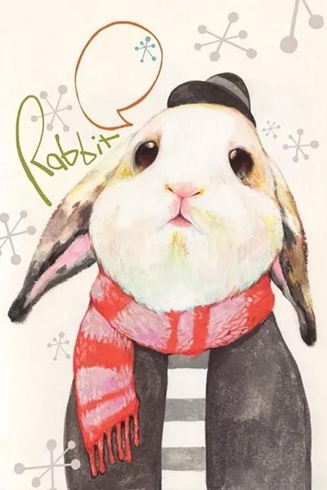 Joli Lapin Blanc Portant une Echarpe Peinture par Numéros