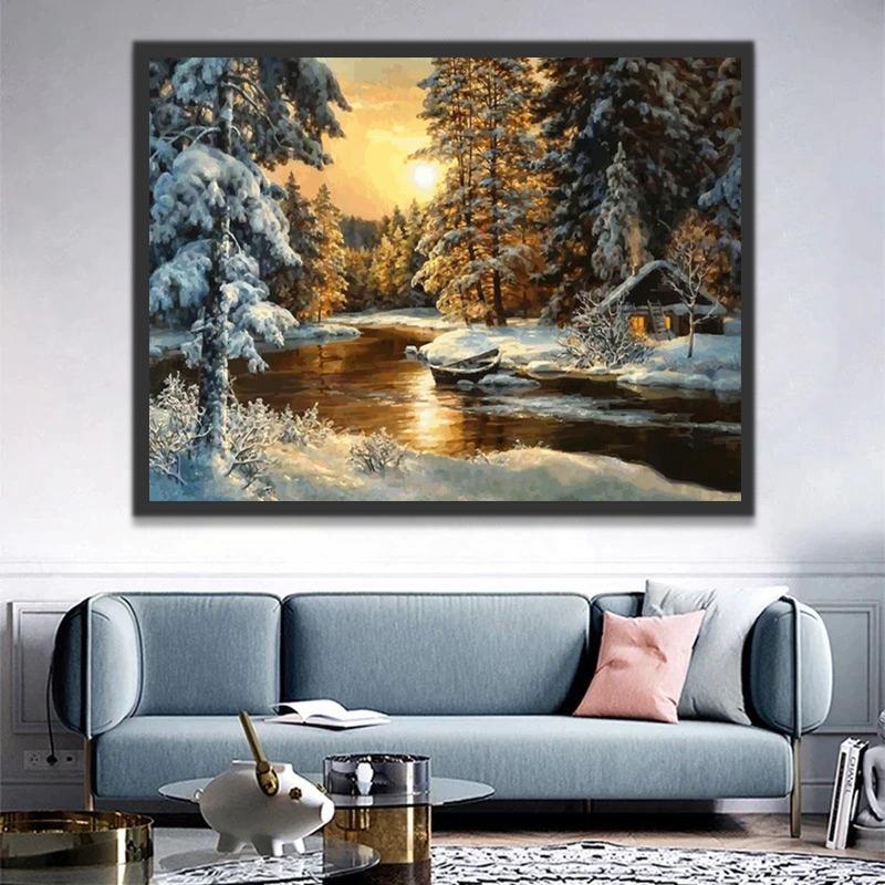 Joli Paysage avec Neige Peinture par Numéros