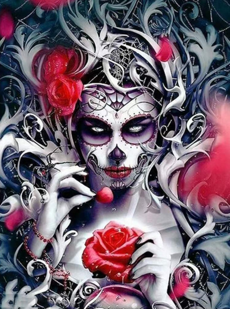 Jolie Femme avec Crâne Peinture par Numéros
