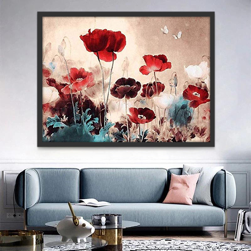 Jolis Coquelicots Rouges Peinture par Numéros
