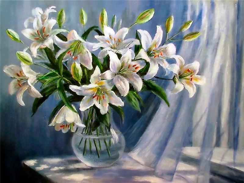 Jolis Lis Blancs Peinture par Numéros