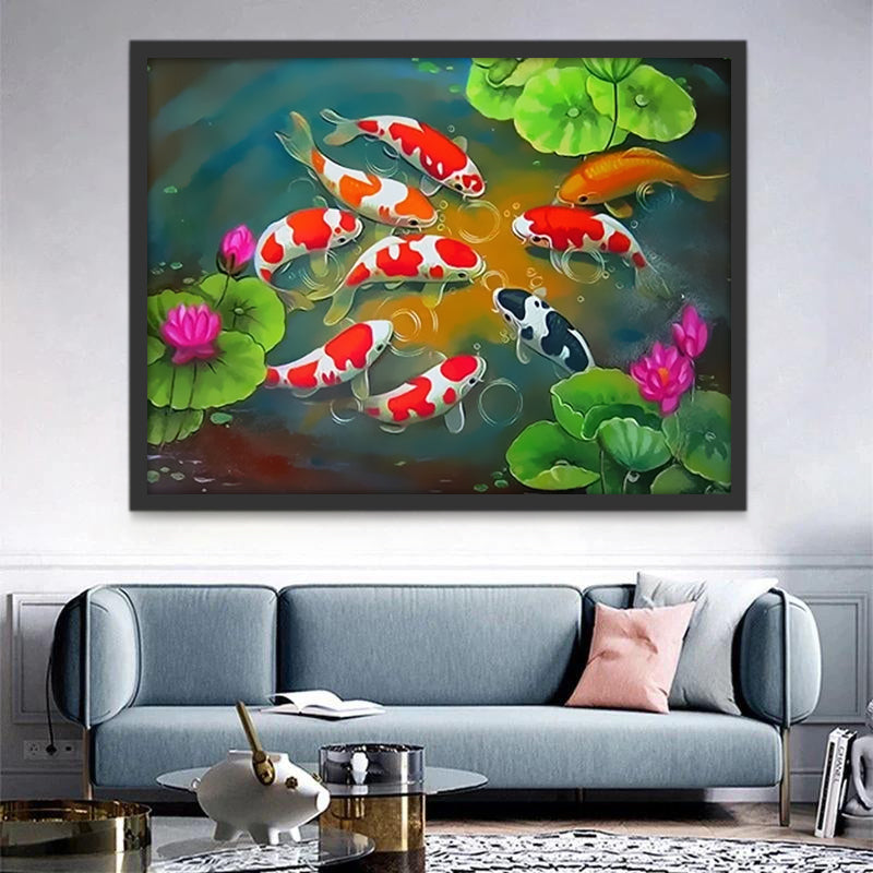 Kois dans un Etang de Lotus Peinture par Numéros