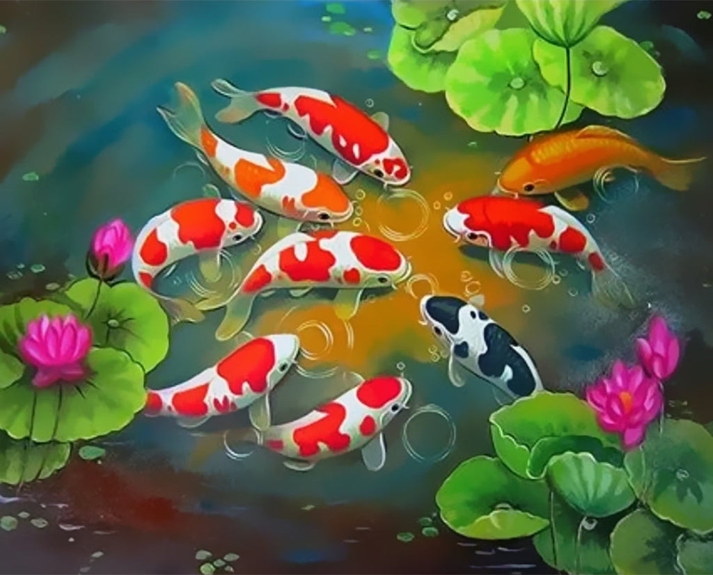 Kois dans un Etang de Lotus Peinture par Numéros