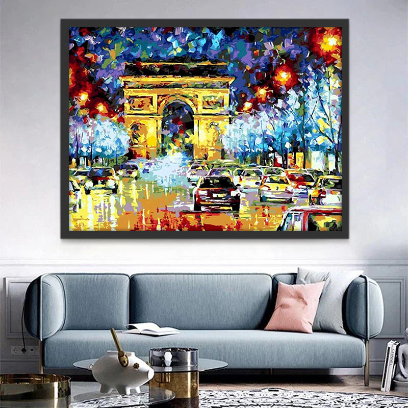 L'Arc de Triomphe par Une Nuit Pluvieuse Peinture par Numéros
