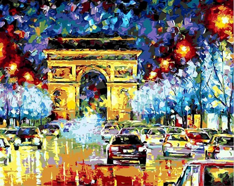 L'Arc de Triomphe par Une Nuit Pluvieuse Peinture par Numéros