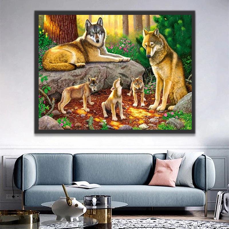 La Famille de Loups dans la Forêt Peinture par Numéros