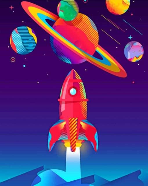 La fusée et Saturne Cartoon Peinture par Numéros