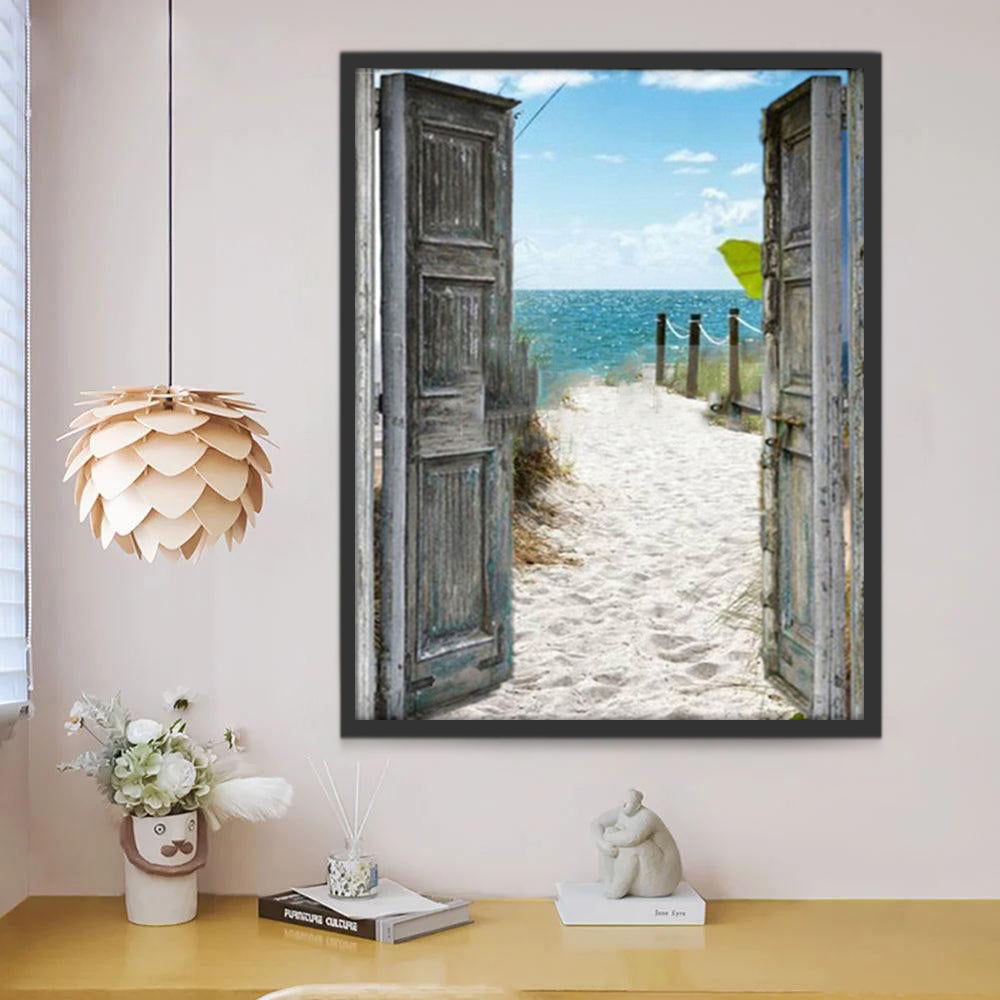 La Plage à l'Extérieur de la Porte en Bois Peinture par Numéros PBNNATL347