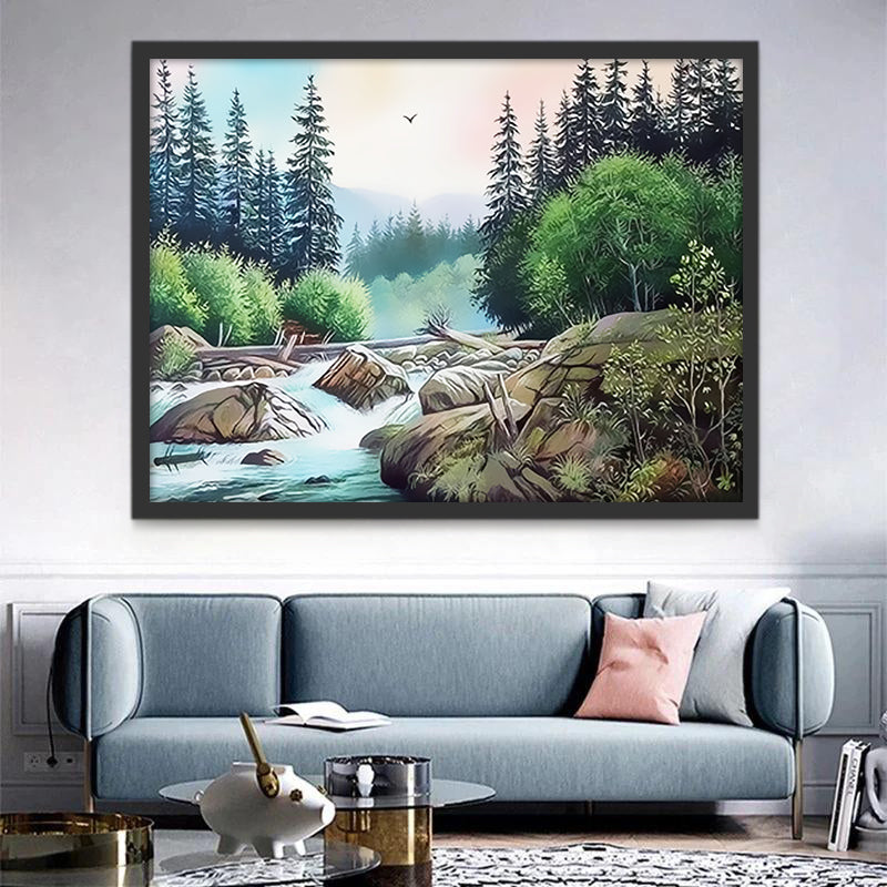 La Rivière dans la Forêt Peinture par Numéros