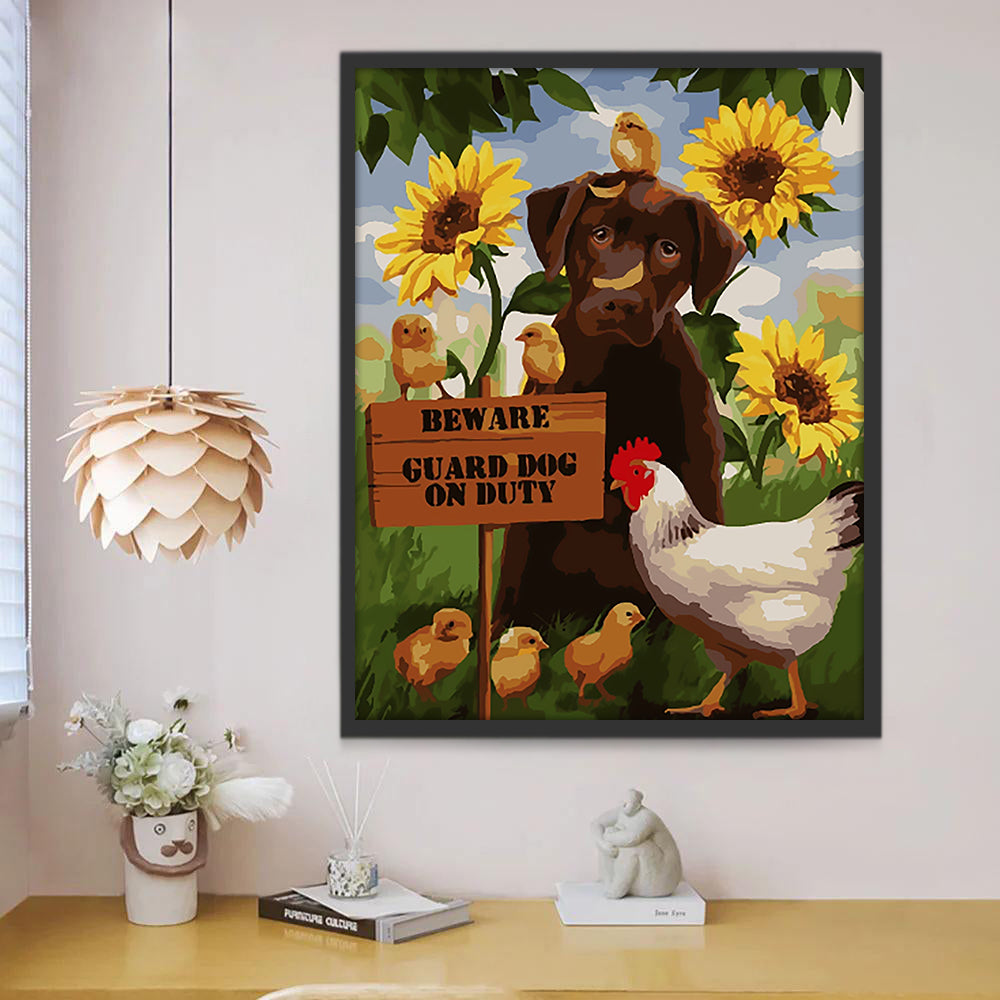 Labrador Brun et Poulettes Peinture par Numéros