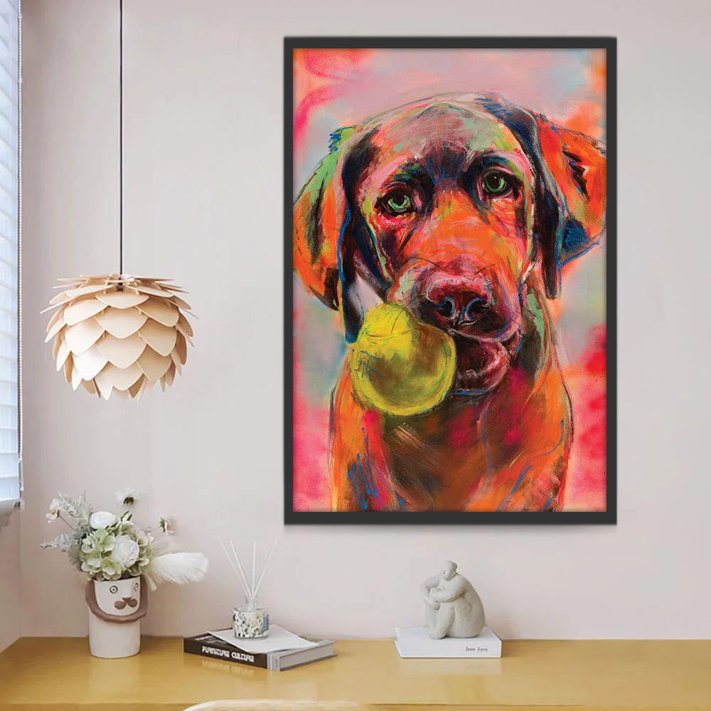Labrador Tenant une Balle de Tennis dans Sa Gueule Peinture par Numéros