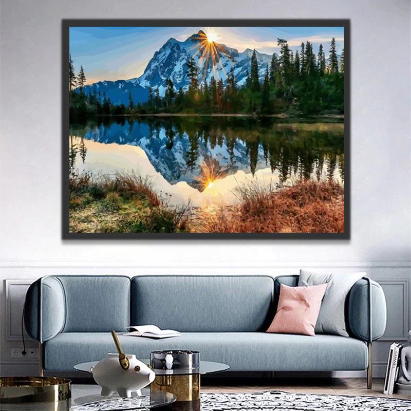 Lac et Reflet de Montagnes Peinture par Numéros