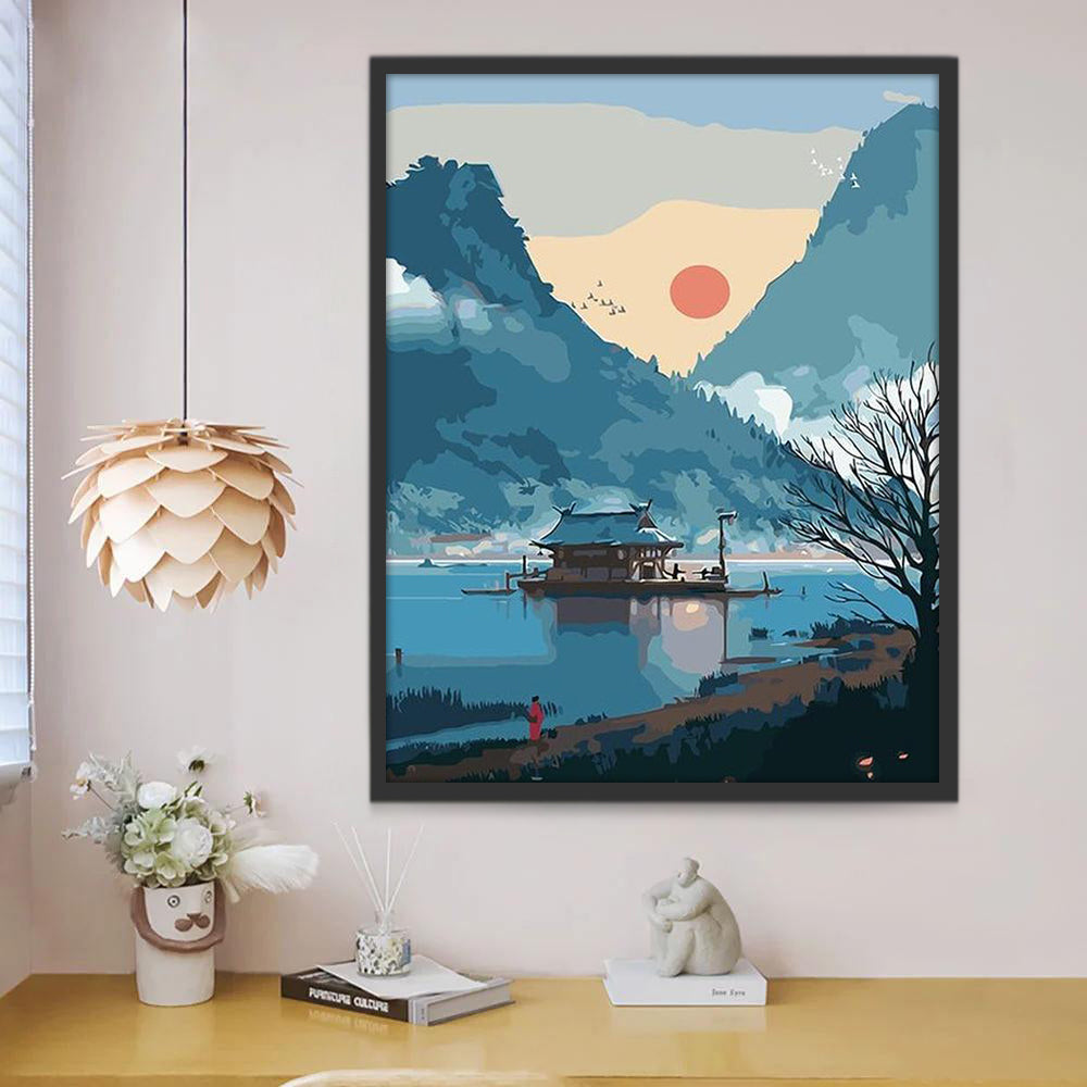 Lac, Montagne et Soleil Peinture par Numéros