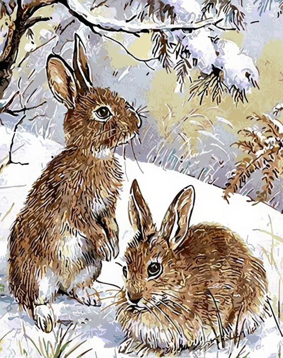 Lapins dans la Neige Peinture par Numéros