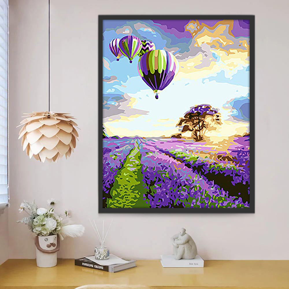 Lavandes et montgolfières Violettes Peinture par Numéros