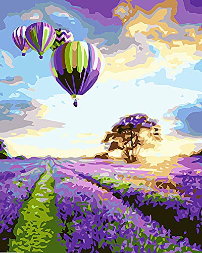 Lavandes et montgolfières Violettes Peinture par Numéros