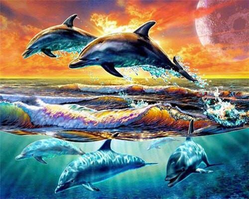 Le Banc de Dauphins Peinture par Numéros
