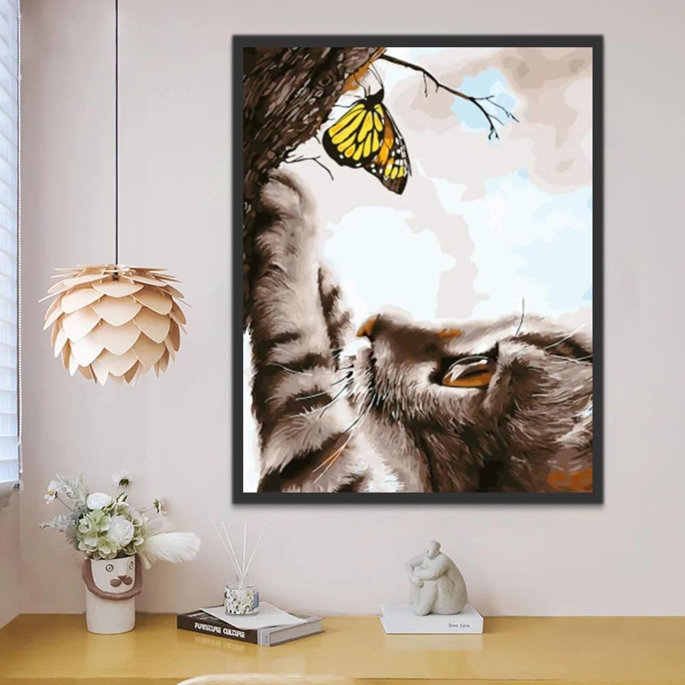 Le Chat Chassant le Papillon Peinture par Numéros