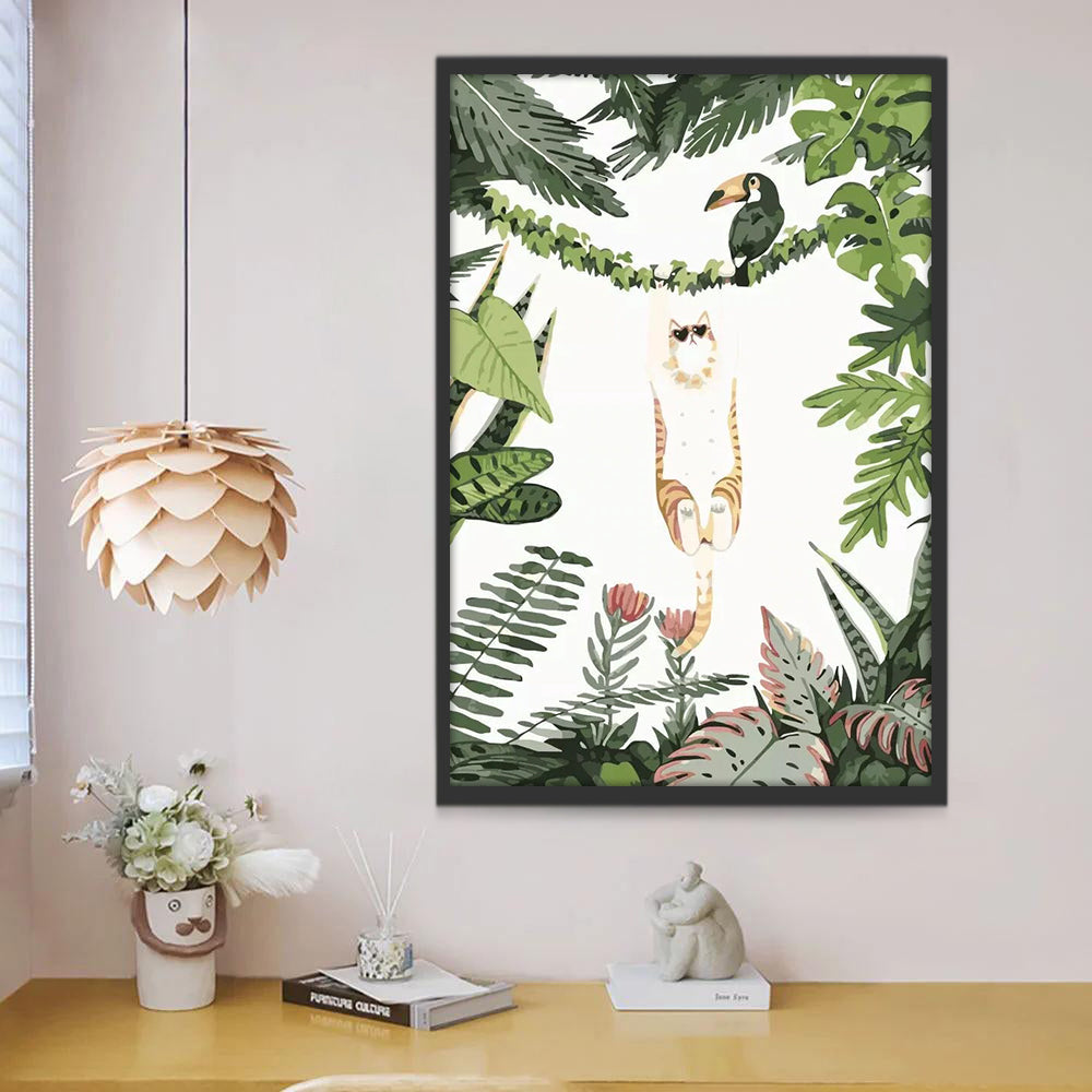 Le Chat en Lunettes de Soleil et l'Oiseau Toucan Peinture par Numéros