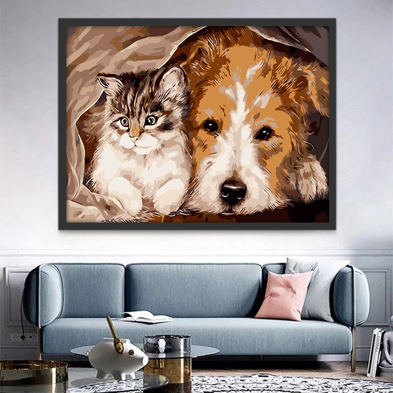 Le Chat et le Chien dans le Lit Peinture par Numéros