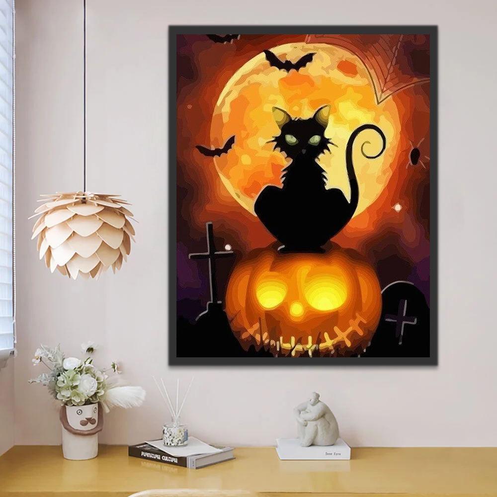 Le Chat Noir Maléfique d'Halloween Peinture par Numéros