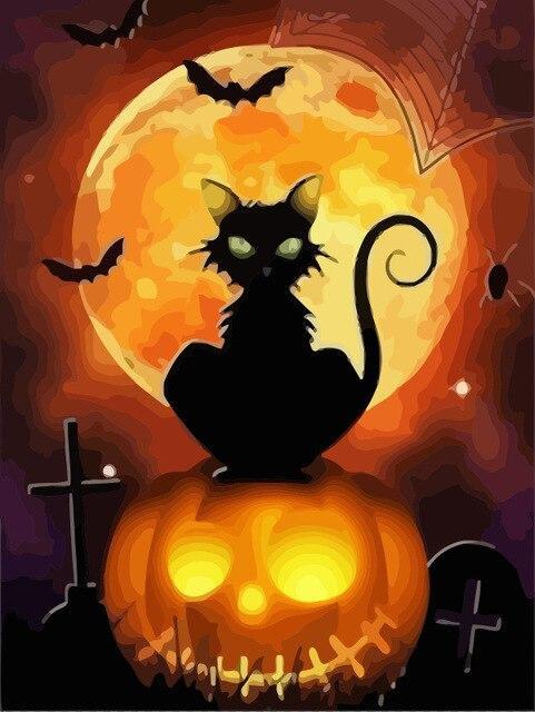 Le Chat Noir Maléfique d'Halloween Peinture par Numéros