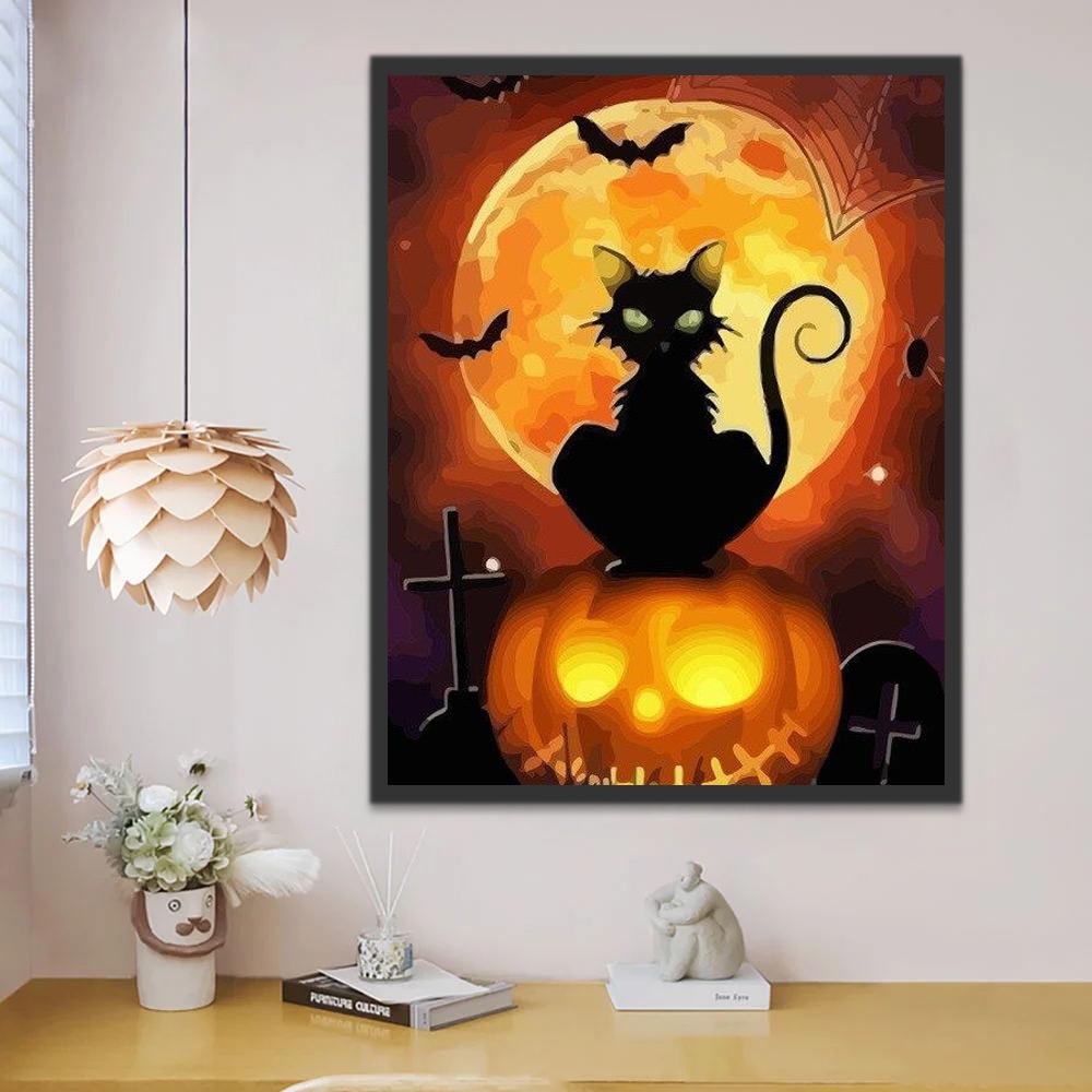 Le Chat Noir Maléfique Halloween Peinture par Numéros