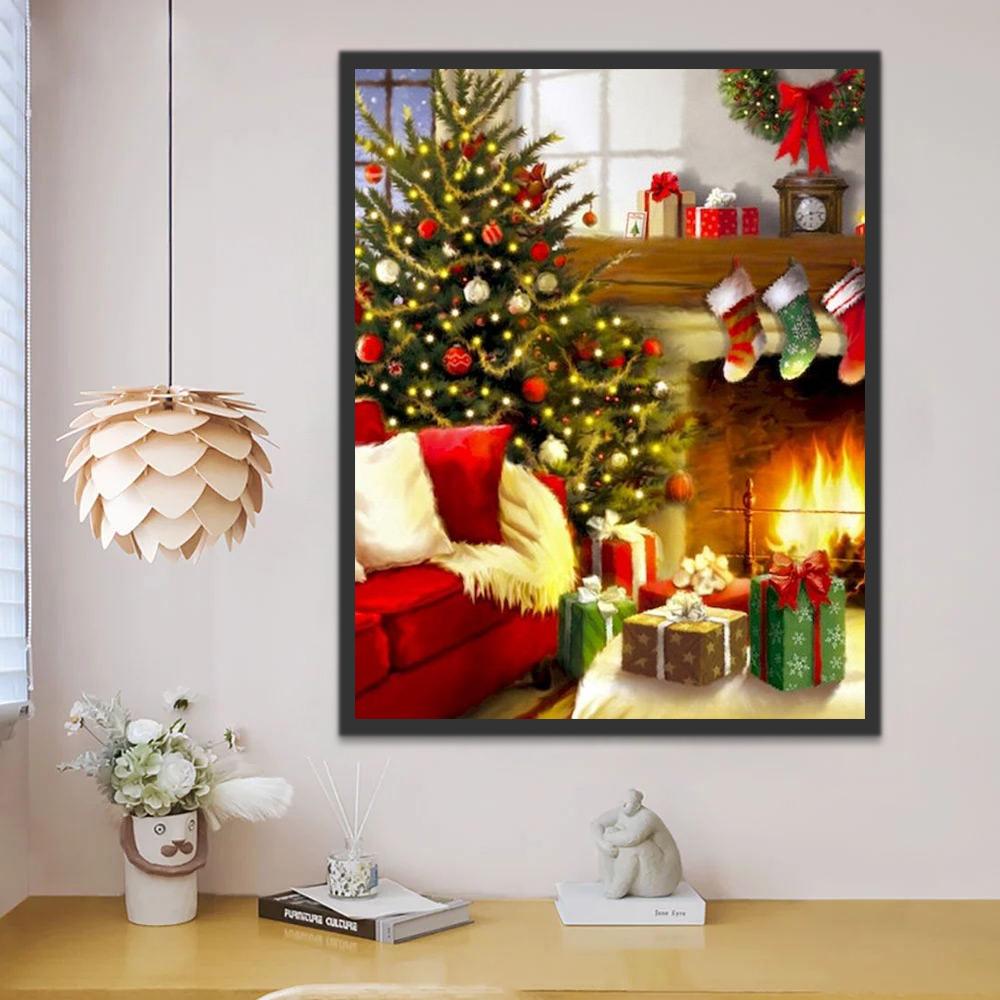 Le Sapin de Noël et la Cheminée Peinture par Numéros