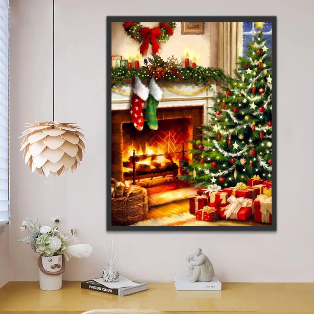 Le Sapin de Noël et la Cheminée Peinture par Numéros