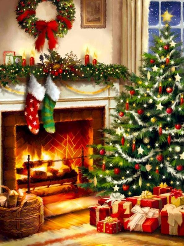 Le Sapin de Noël et la Cheminée Peinture par Numéros