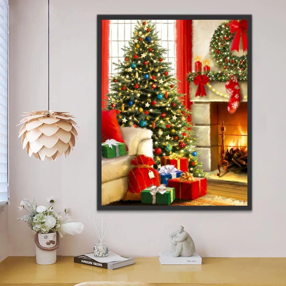 Le Sapin de Noël et la Cheminée Peinture par Numéros