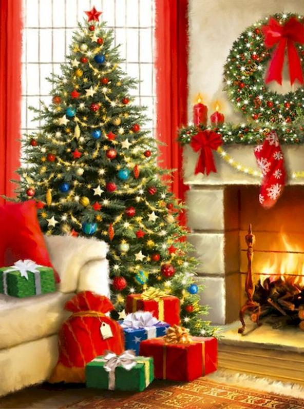 Le Sapin de Noël et la Cheminée Peinture par Numéros