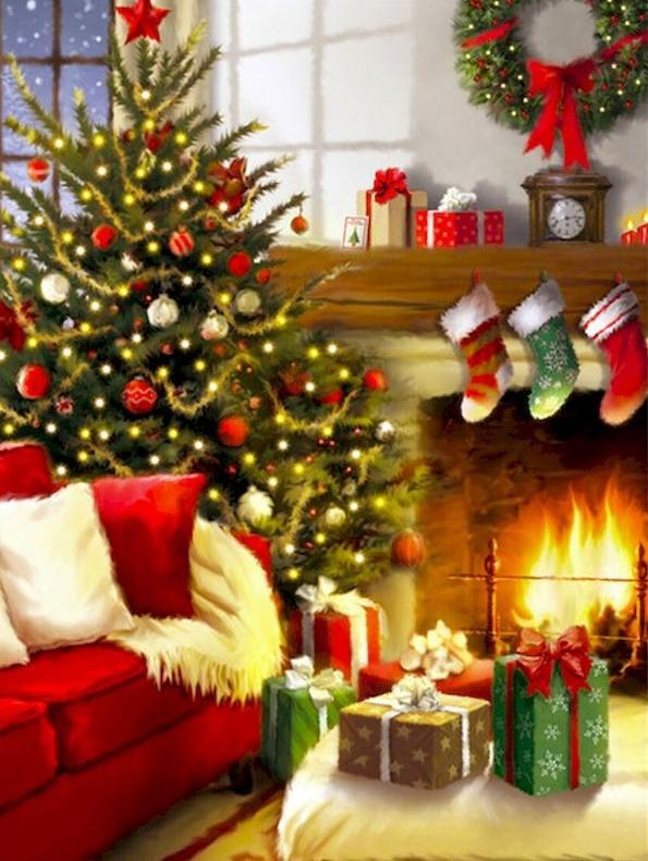 Le Sapin de Noël et la Cheminée Peinture par Numéros