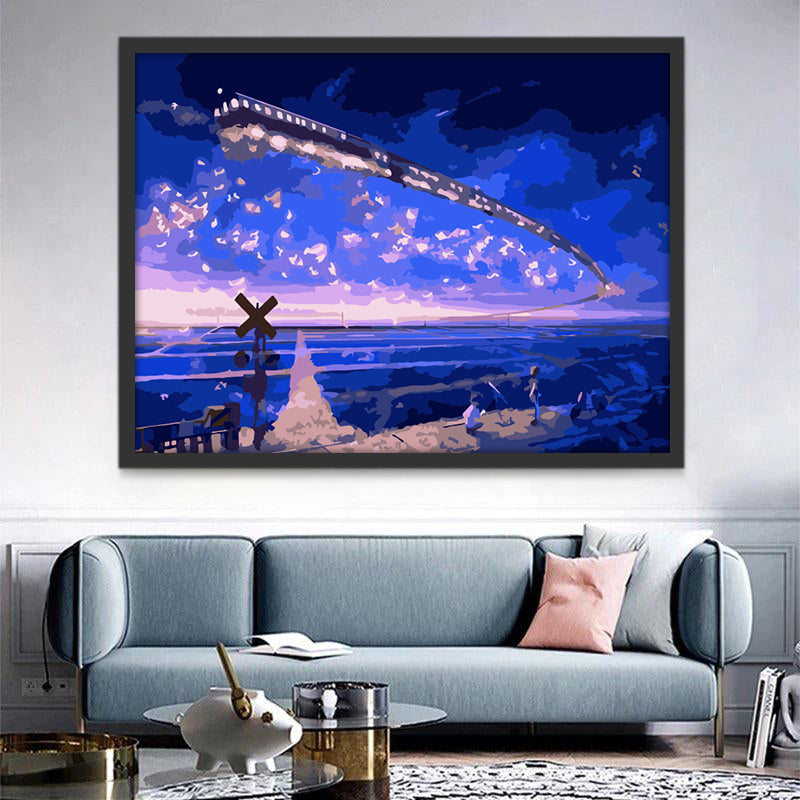 Le Train dans le Ciel Nocturne Peinture par Numéros