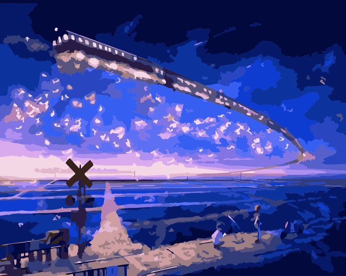 Le Train dans le Ciel Nocturne Peinture par Numéros