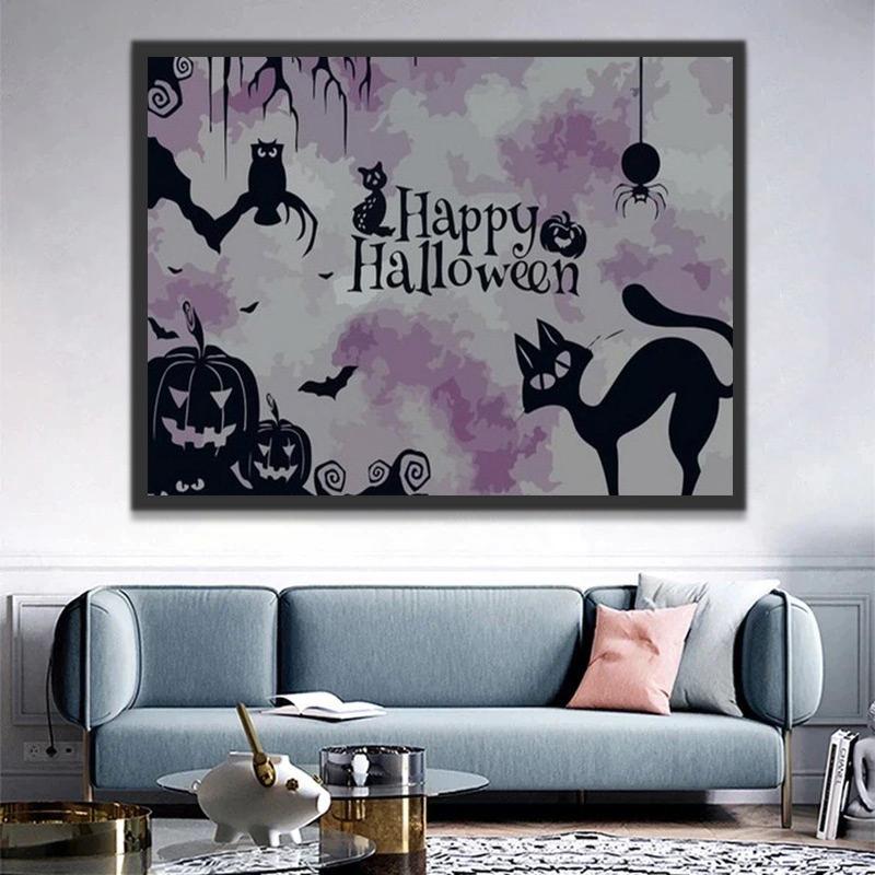 Les Chats Noirs et Chauves-souris d'Halloween Halloween Peinture par Numéros