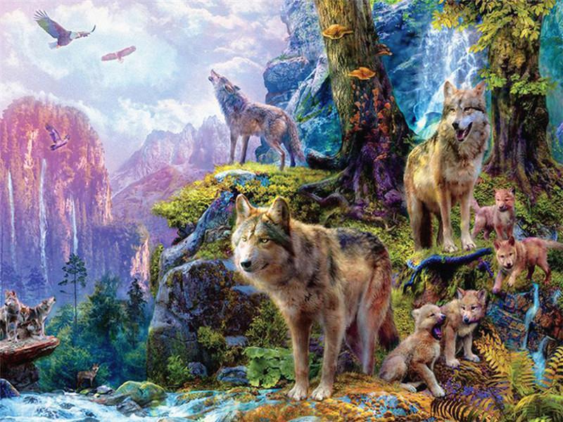 Les Loups au Pays des Merveilles Peinture par Numéros