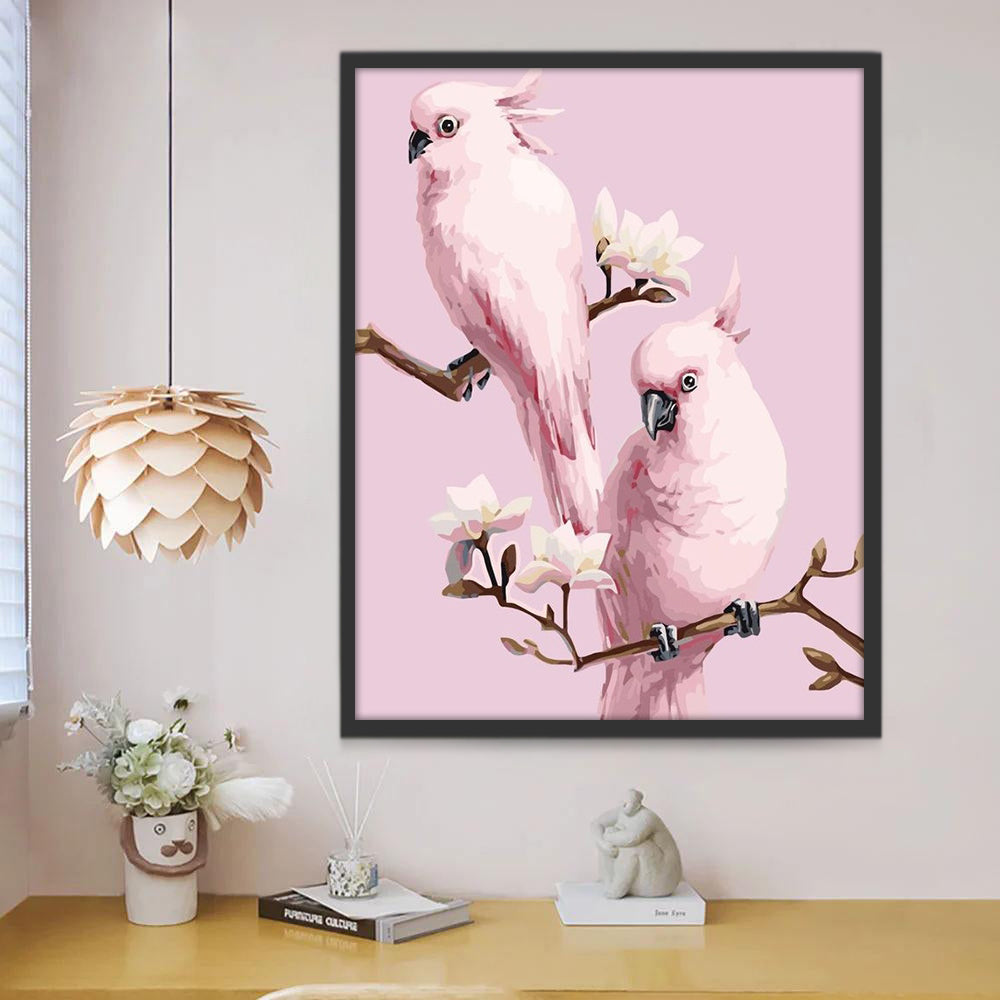 Les Perruches Roses Peinture par Numéros