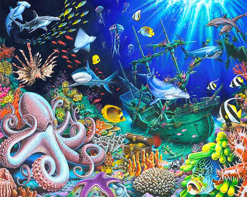 Les Requins et Poulpe Peinture par Numéros