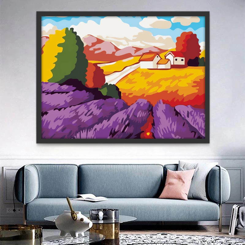 Lever de Soleil dans les Champs de Lavande Peinture par Numéros