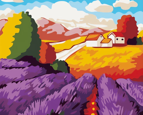 Lever de Soleil dans les Champs de Lavande Peinture par Numéros