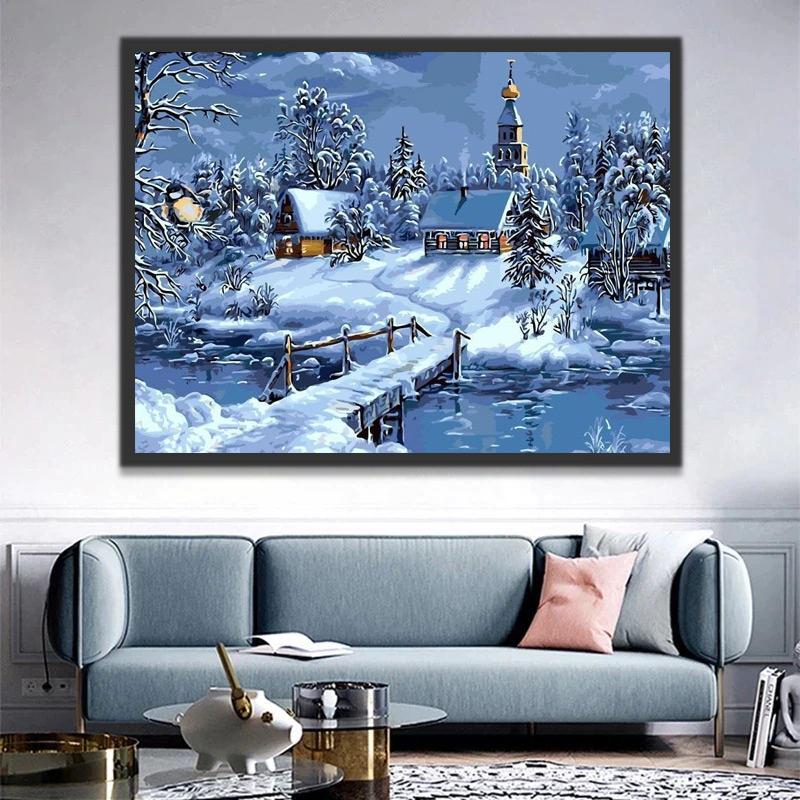 L’hiver au Village Peinture par Numéros