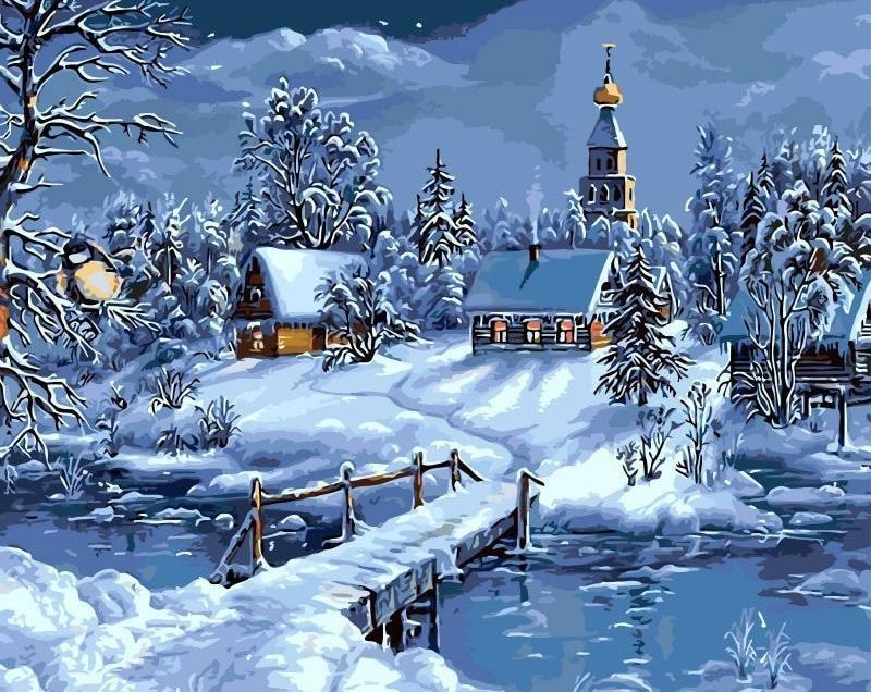 L’hiver au Village Peinture par Numéros