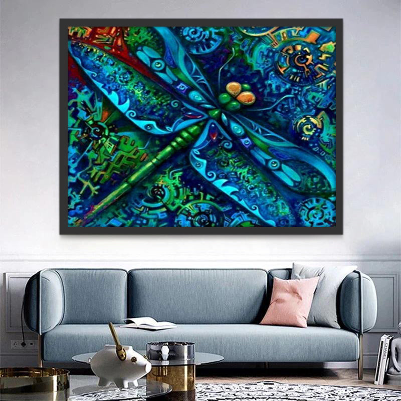 Libellule Bleue et Verte Peinture par Numéros