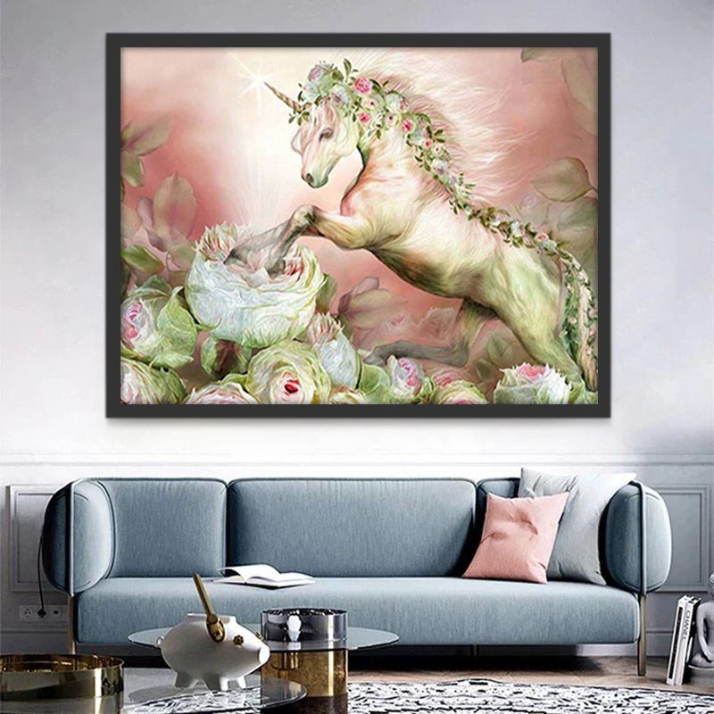 Licorne à la Crinière de Roses Peinture par Numéros