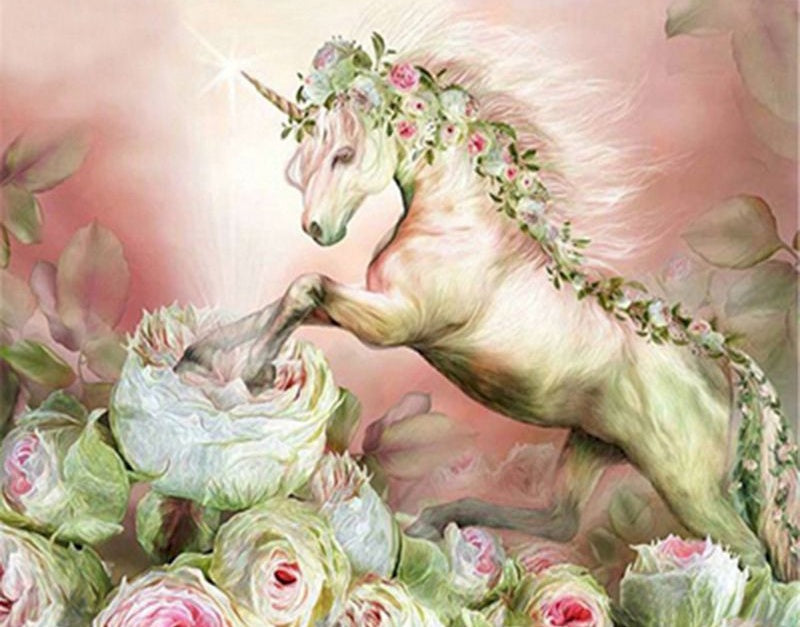 Licorne à la Crinière de Roses Peinture par Numéros
