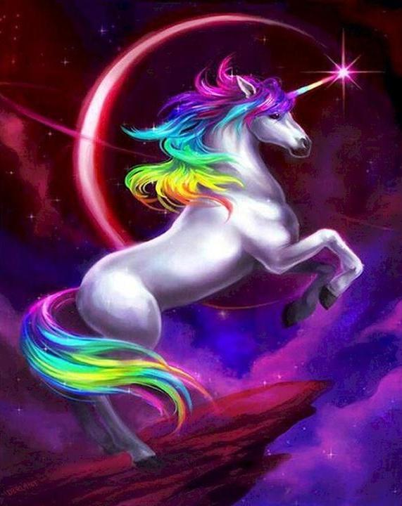 Licorne Blanche à la Crinière Colorée Peinture par Numéros