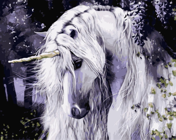 Licorne Blanche Triste Peinture par Numéros